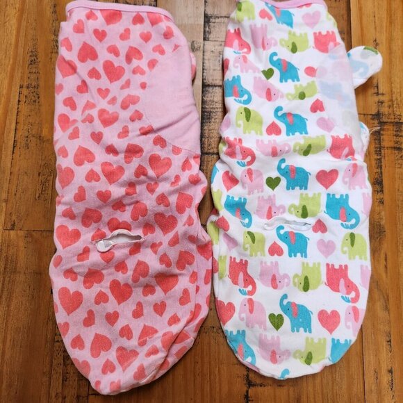 BUNDLE (2) Summer Swaddles Baby Girl Pink Hearts Elephants S/M 7-14 lbs - Picture 10 of 10